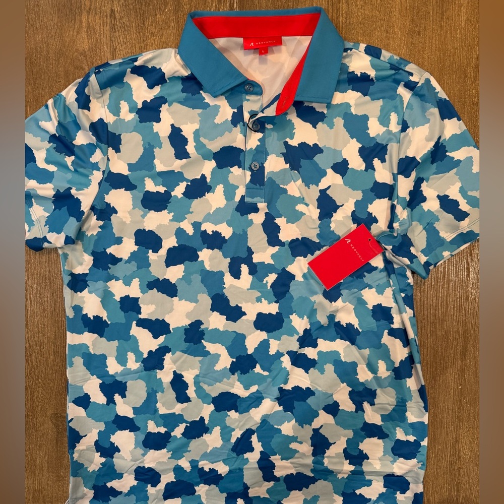 Redvanly Men’s Golf Polo Shirt Dawson Polo Marina Blue Print Size Large $105